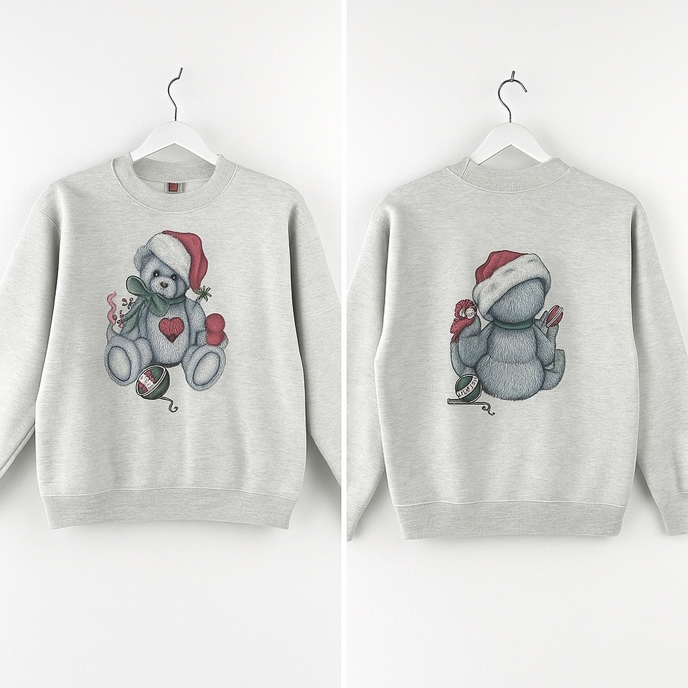 Vintage‎ Fruit of the Loom Christmas Teddy Bear Sweatshirt Crewneck Size Large